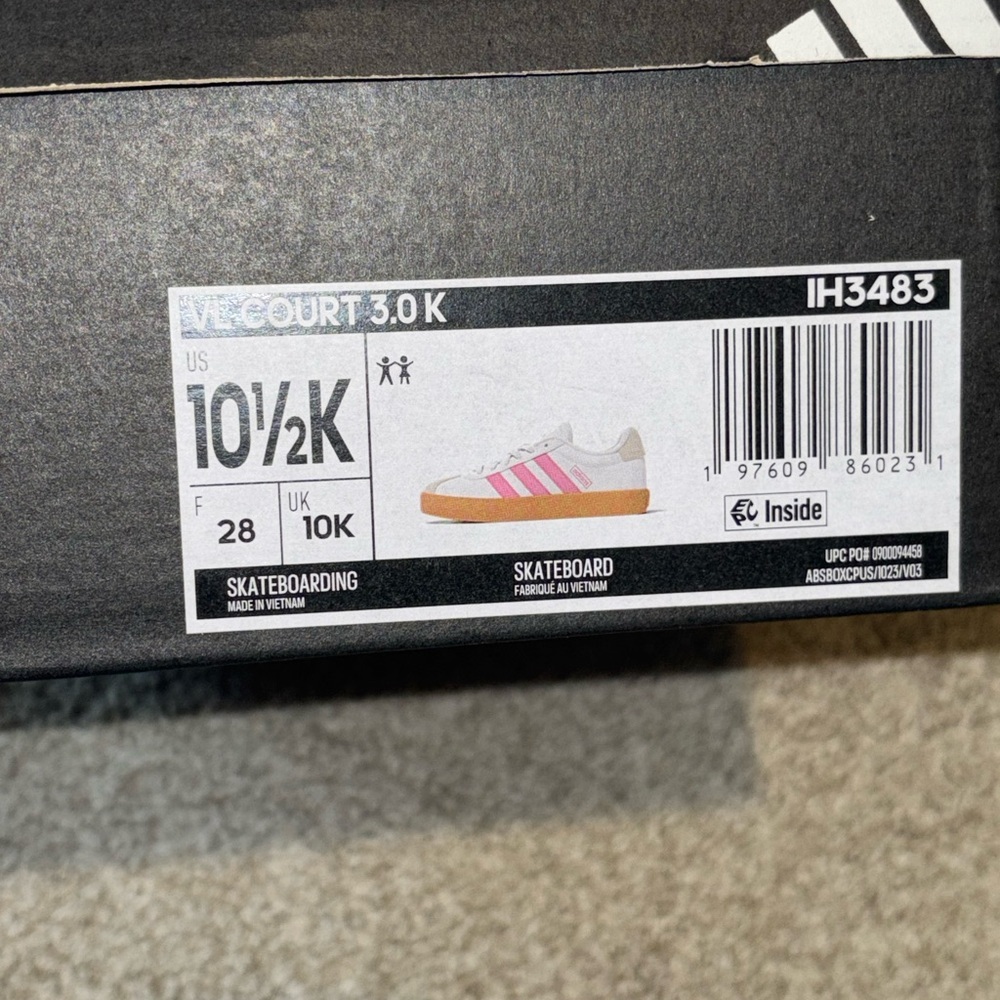 Adidas Kids White and Pink Sneakers with Tan Sole VL Court 3.0 K - Picture 10 of 10